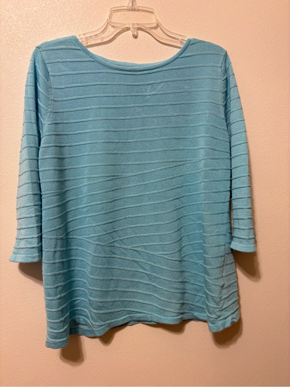 Dana Buchman Light Aqua Ribbed Scoop Neck Long Sleeve Top